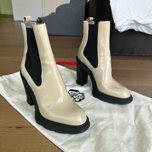 Alexander McQueen Tan Beige Ankle Boots with 4 Inch Heel in Black Base